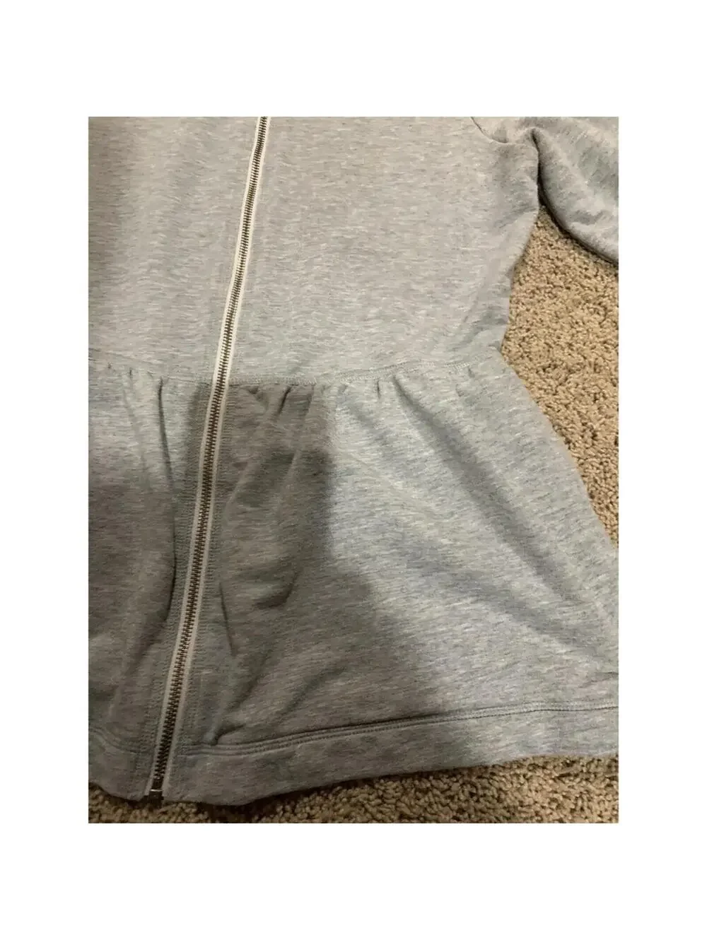Women's LUCY full zip jacket ruffles hooded L LARGE gray cotton blend 3/4 sleves